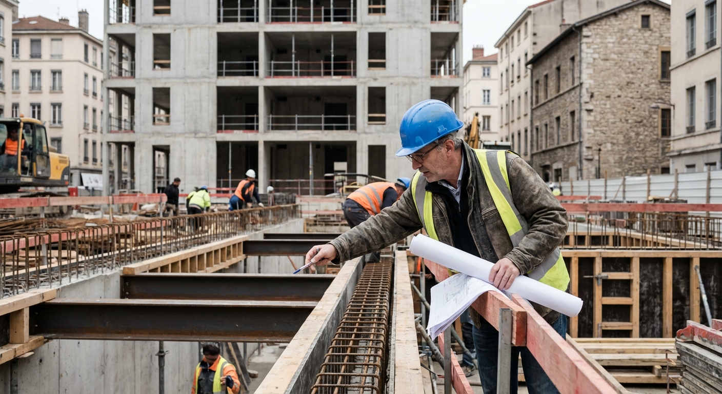 Architecte consultant des plans sur un chantier de construction