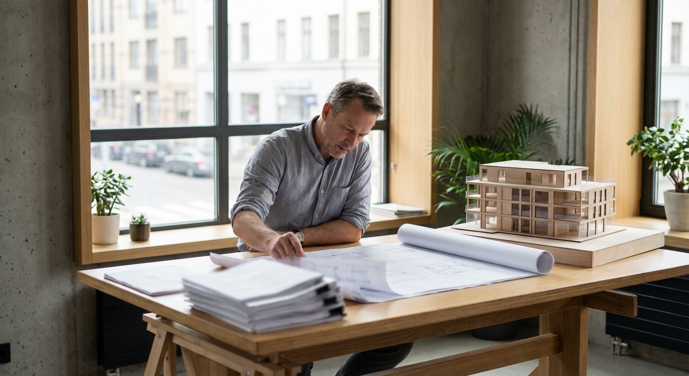 Architecte présentant son attestation décennale à un client