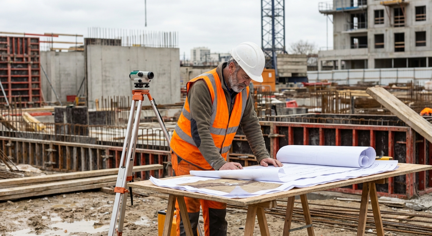 Ingénieur d'un bureau d'études analysant des plans de structure