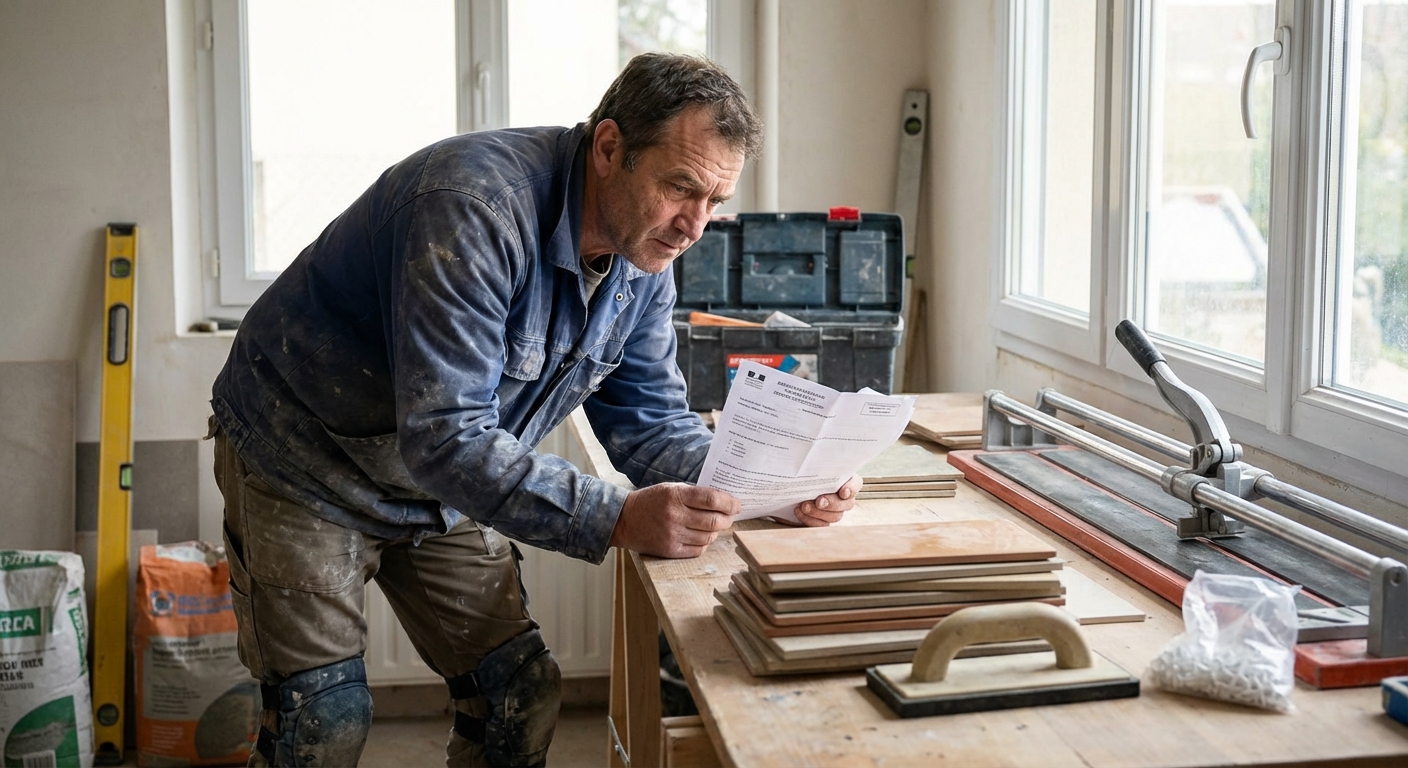 Carreleur consultant son attestation décennale sur un chantier