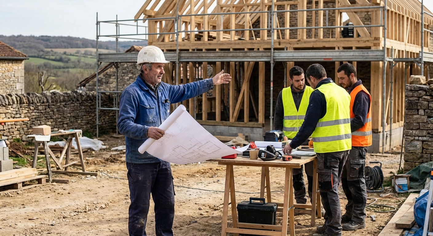 Maître d'œuvre coordonnant les travaux sur un chantier de construction