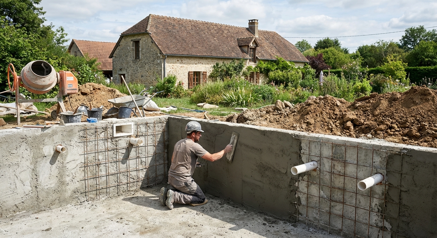 Pisciniste supervisant la construction d'un bassin enterré