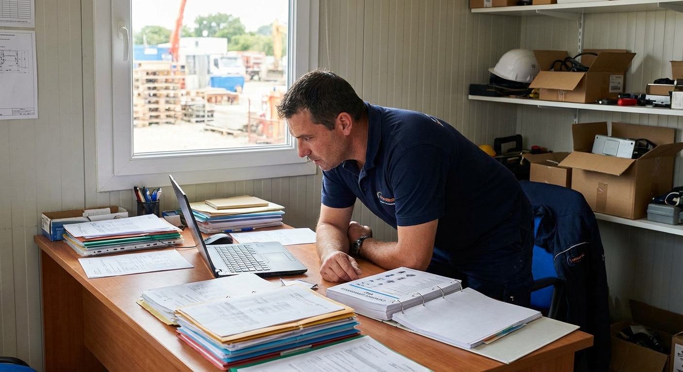 Installateur PAC vérifiant son attestation décennale