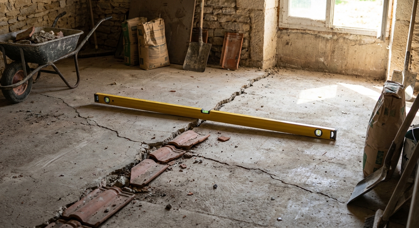 Affaissement de dalle béton dans un bâtiment neuf