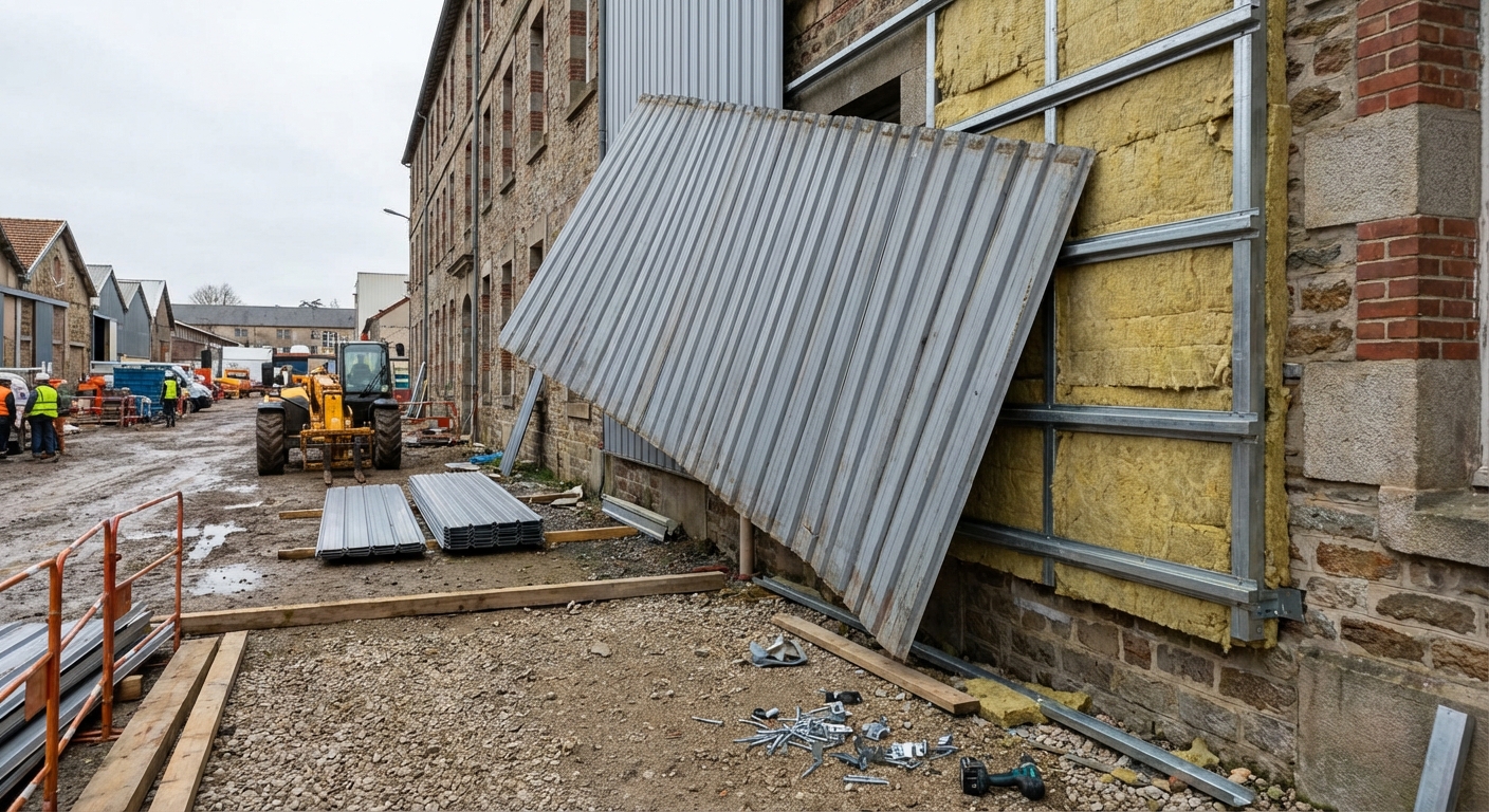 Chute de panneau de bardage fixé par cordiste