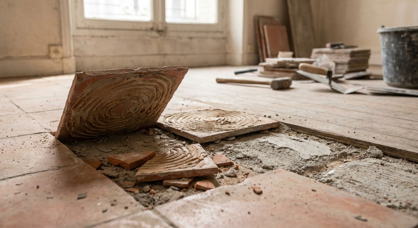 Carrelage décollé sur une grande surface de sol