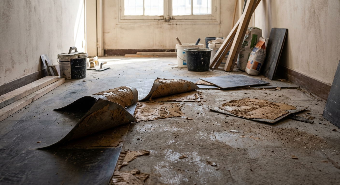 Décollement de revêtement de sol collé sur grande surface