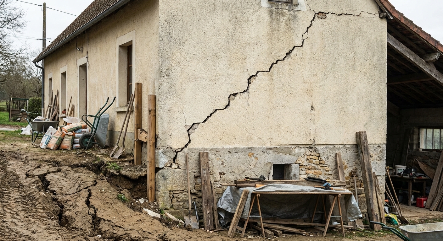 Fissures sur bâtiment causées par un défaut d'étude de sol