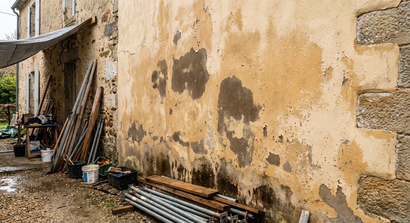 Moisissures intérieures dues à un défaut d'imperméabilité de façade
