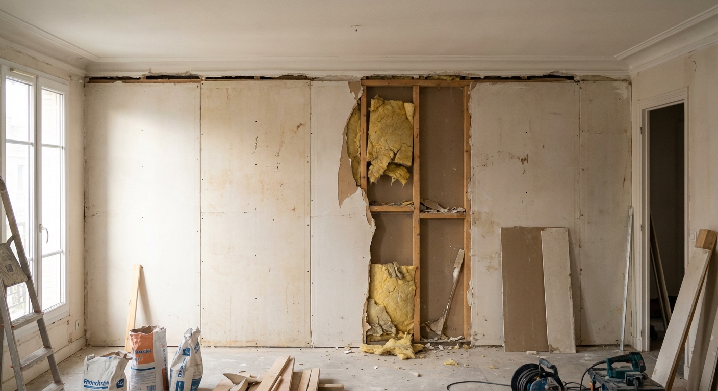 Cloison présentant un défaut d'isolation phonique