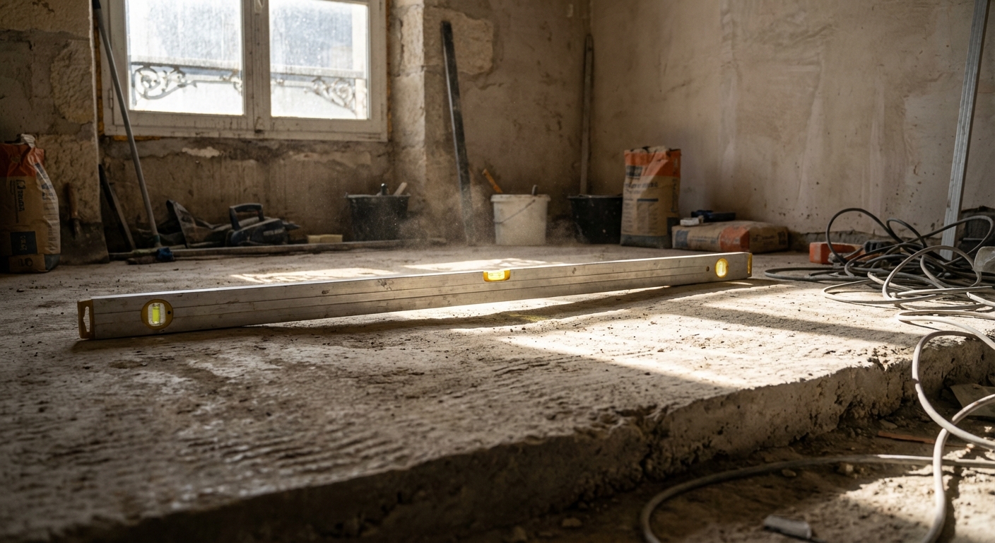 Dalle béton présentant un défaut de planéité important