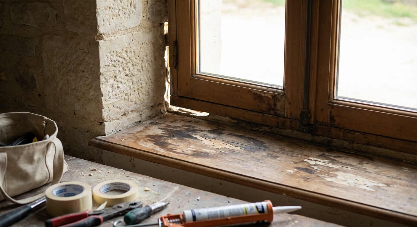 Infiltrations autour d'une fenêtre mal posée