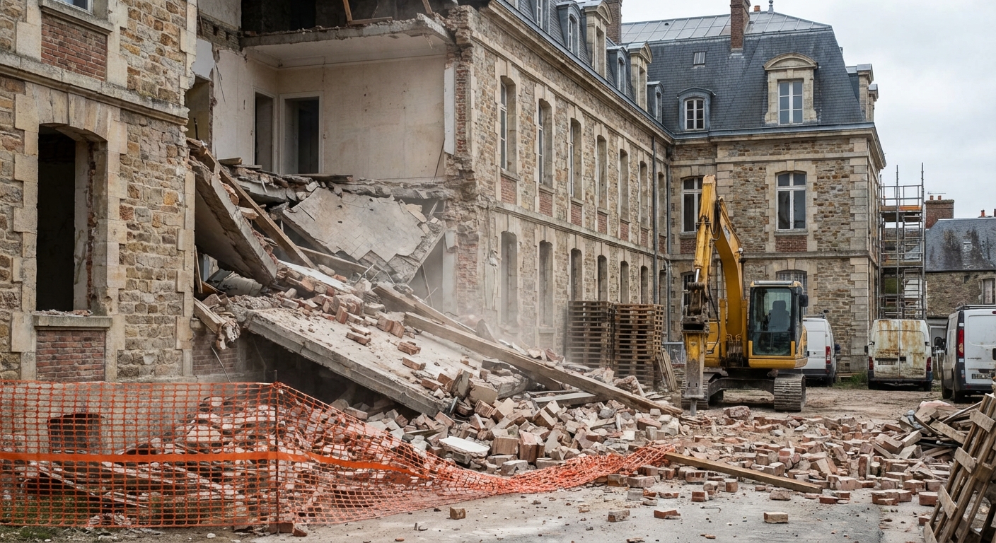 Effondrement partiel d'une structure lors de la démolition