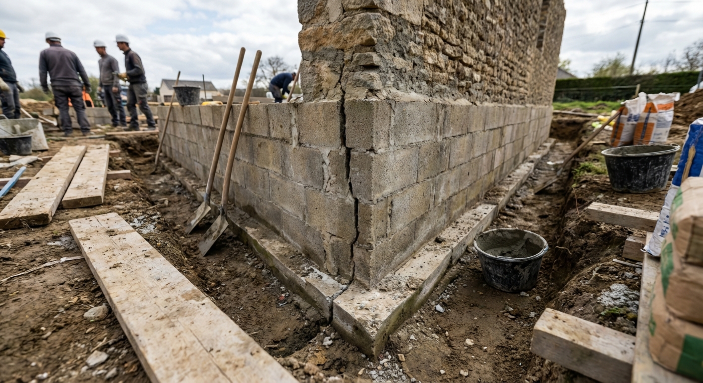 Fissures traversantes dues à un défaut de dimensionnement des fondations