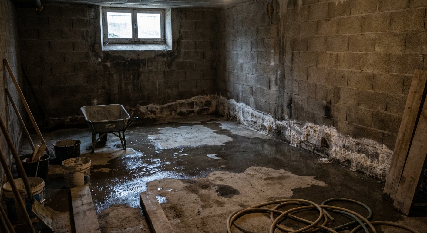 Infiltrations par reprises de bétonnage sur radier