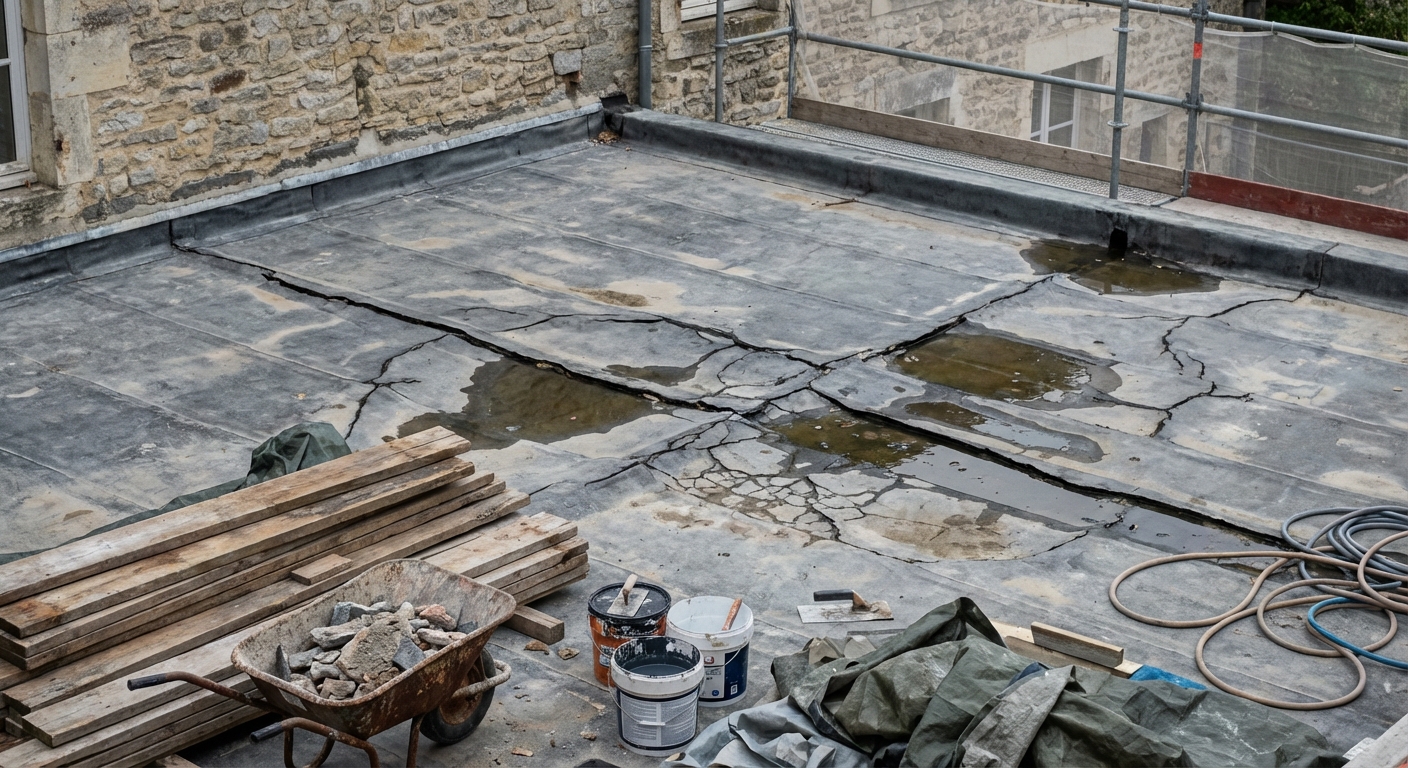 Fissures sur un complexe d'étanchéité de toiture