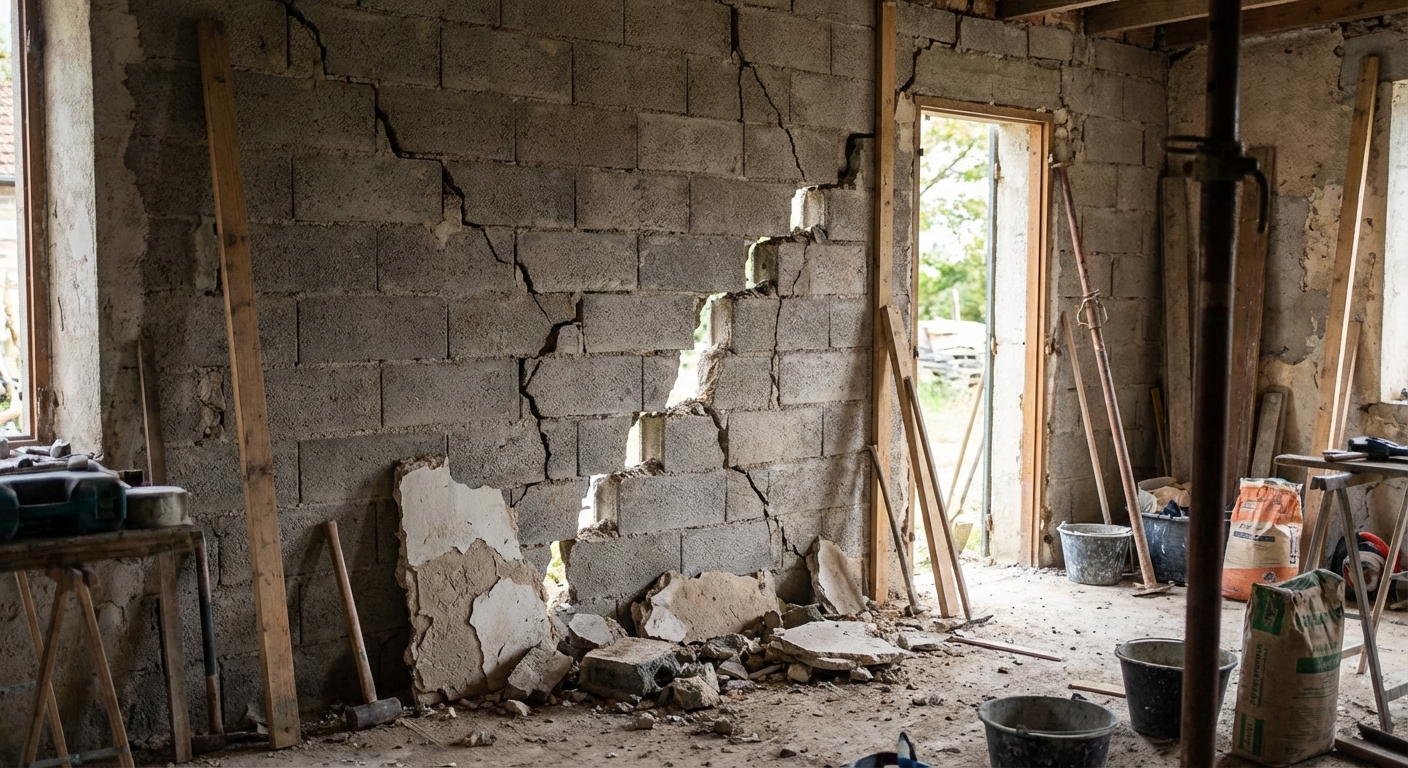 Fissures structurelles sur mur porteur en parpaings