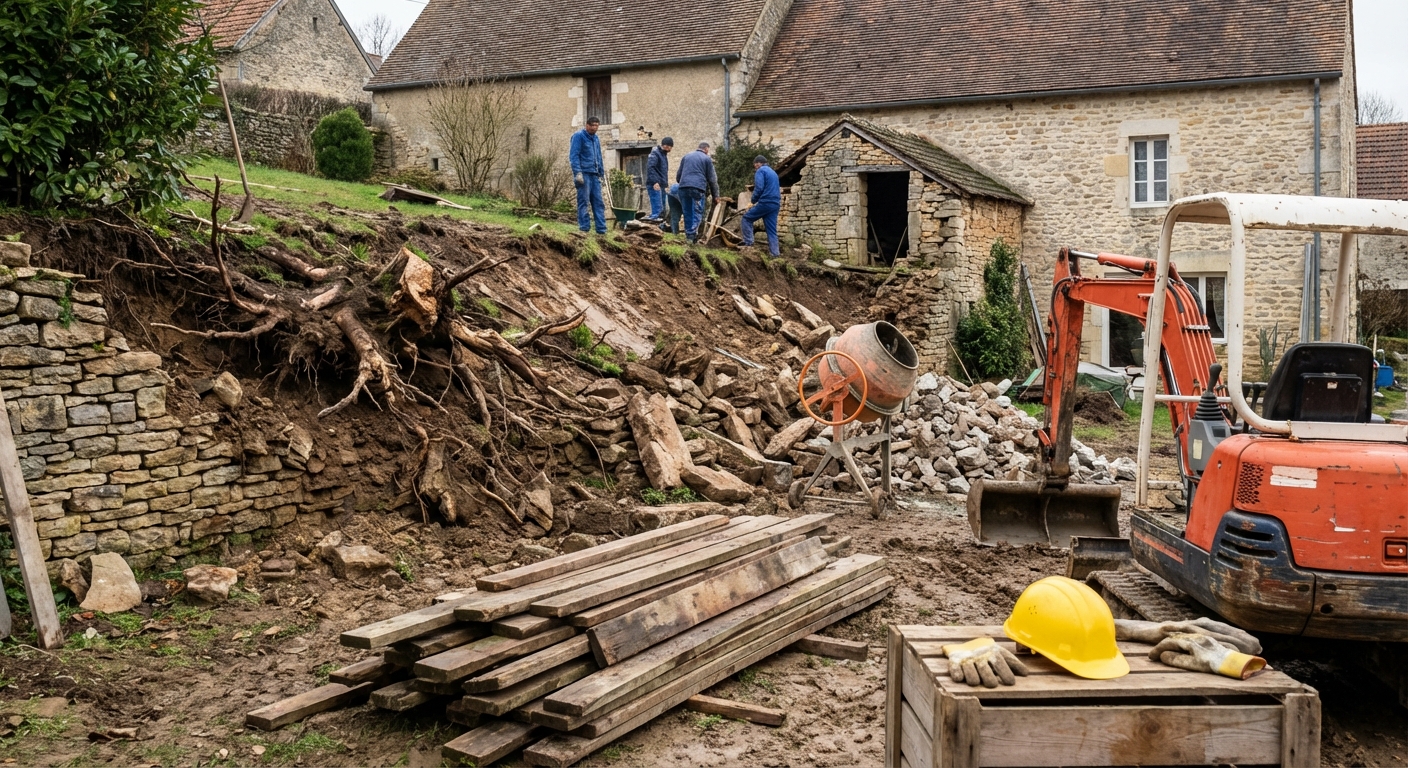 Glissement de terrain après travaux de terrassement