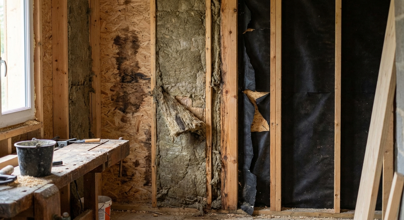 Infiltrations par jonctions défectueuses sur ossature bois