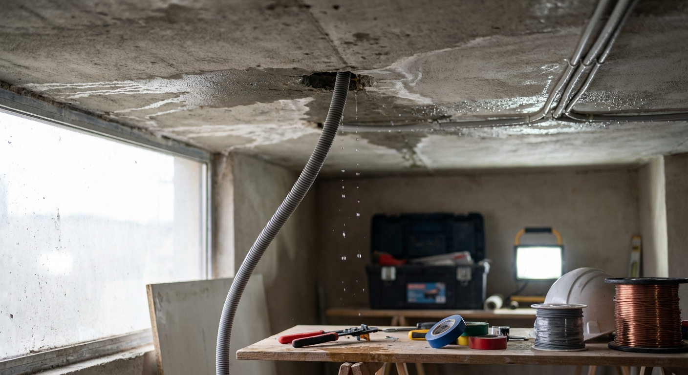 Infiltration d'eau par une gaine électrique défectueuse