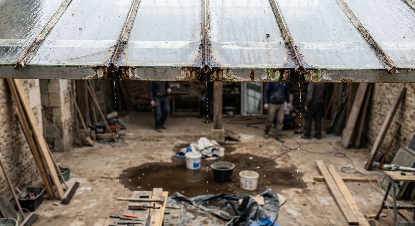 Infiltrations par verrière de toiture mal étanchée