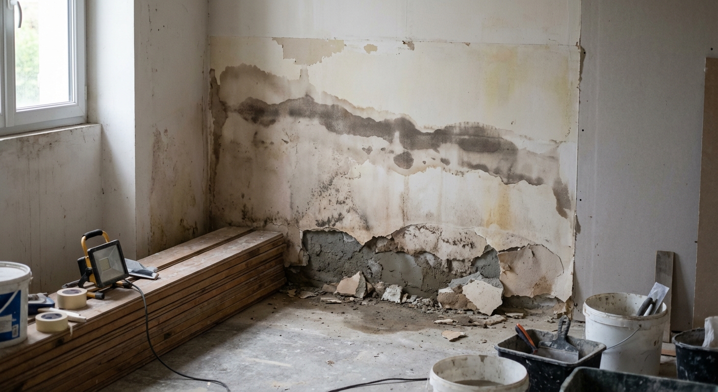 Plaques de plâtre dégradées par l'humidité en pièce humide