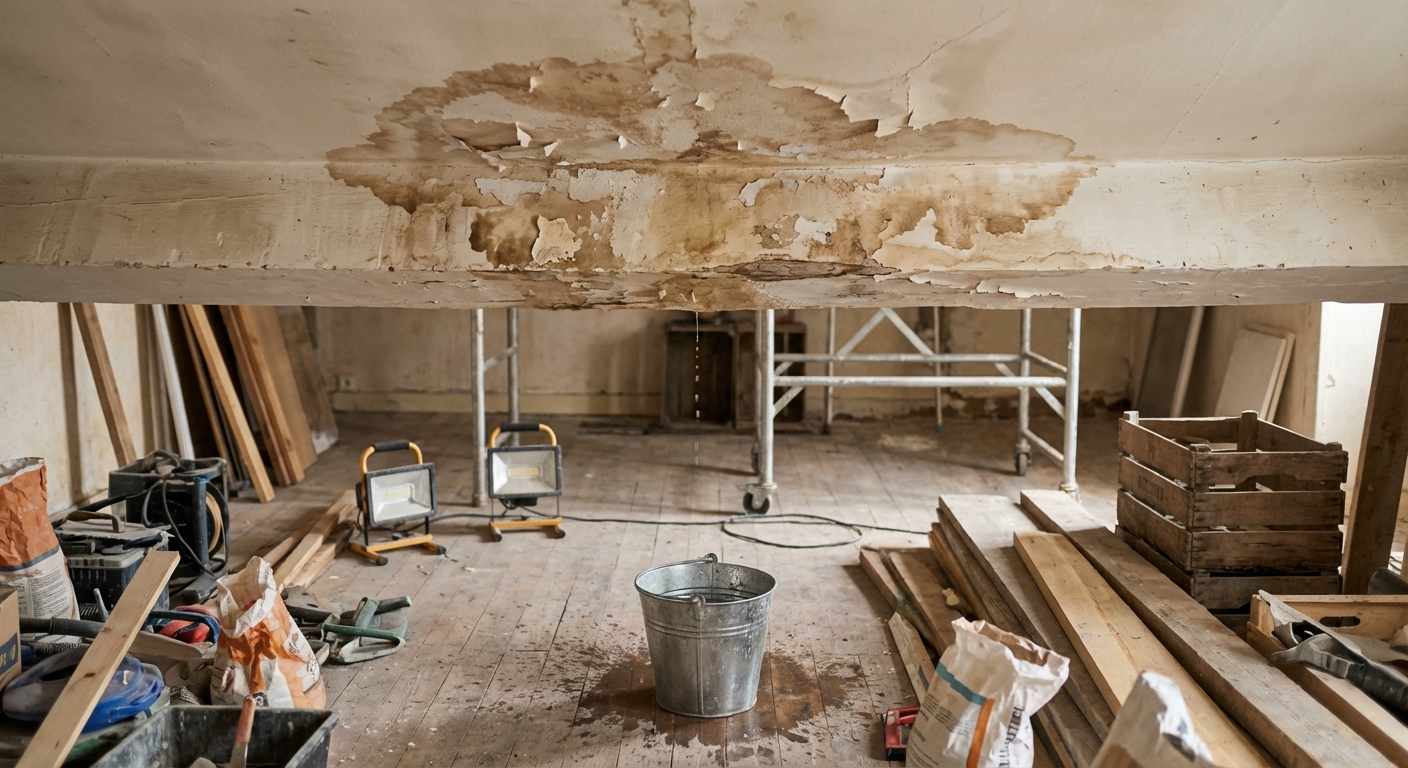 Infiltrations au plafond suite à des travaux de toiture