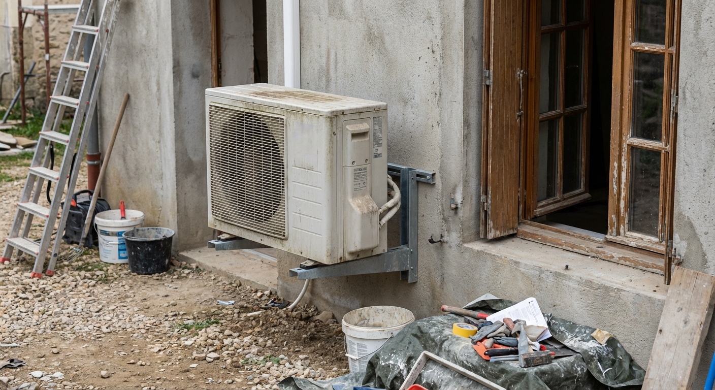 Pompe à chaleur mal découplée transmettant des vibrations au bâtiment
