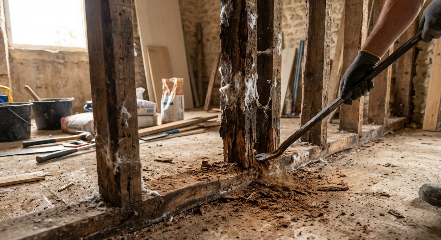 Pourrissement de montants bois par condensation