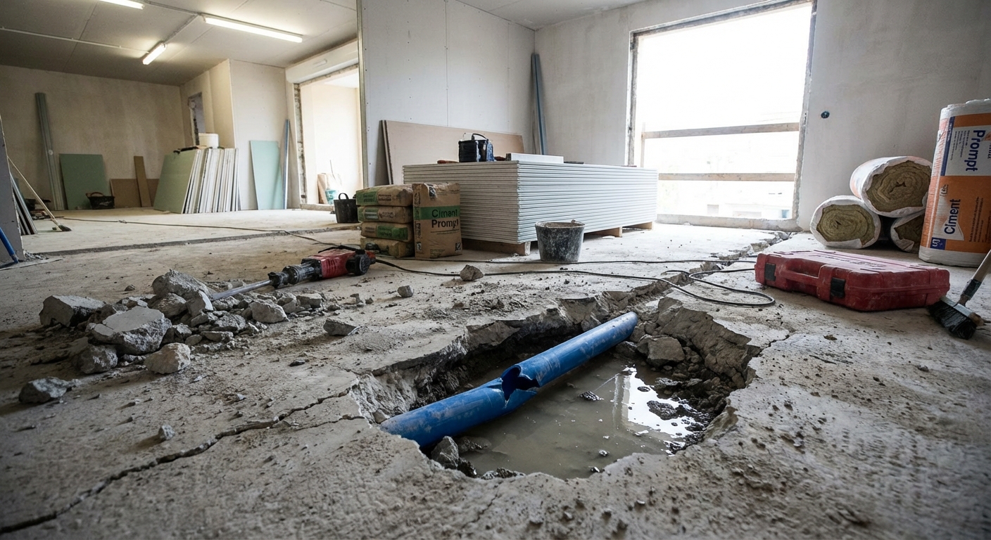 Rupture de canalisation dans une dalle béton