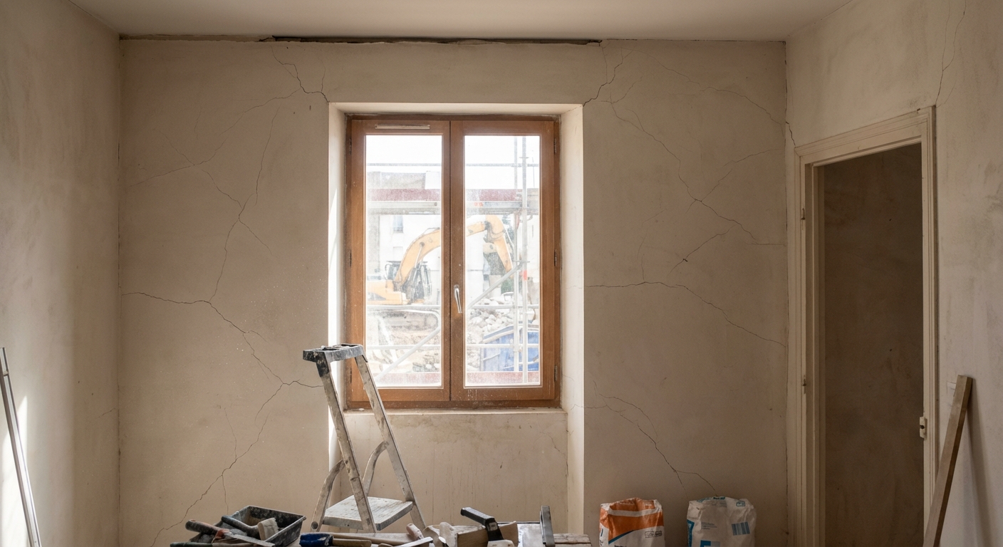 Fissures sur bâtiment voisin dues aux vibrations de démolition