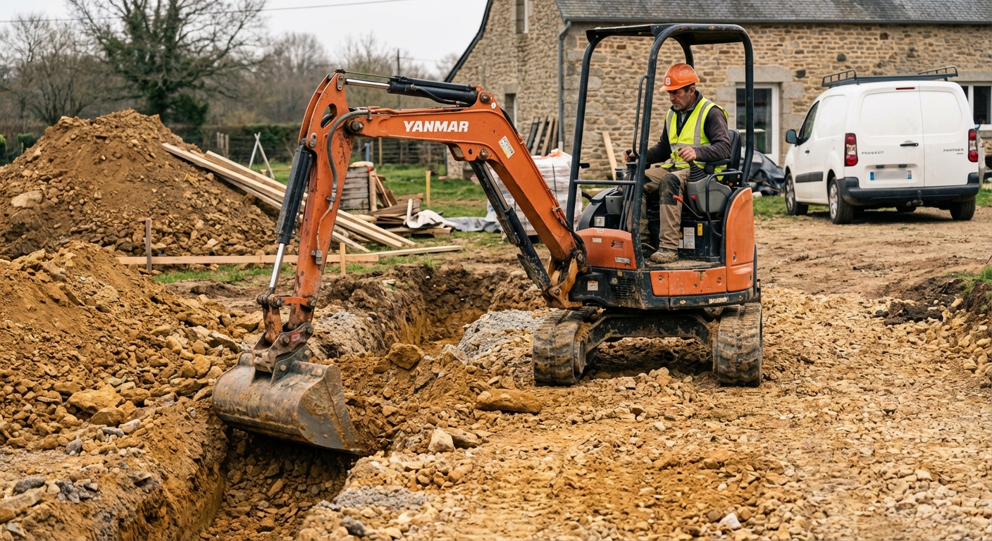 Terrassier réalisant des travaux de terrassement sur un chantier de construction